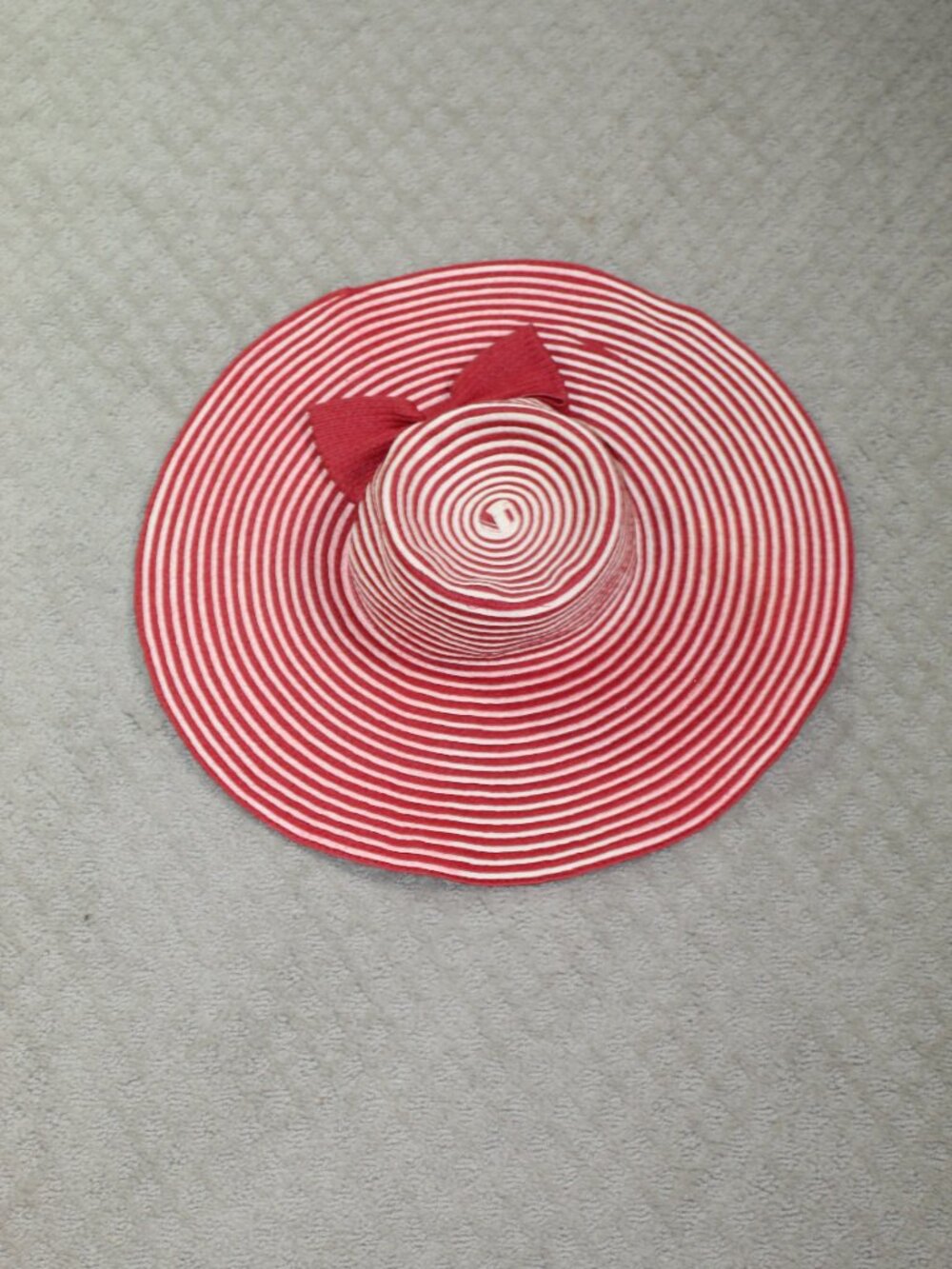 Large 19" Red White Striped Floppy Sun Hat with Red Bow